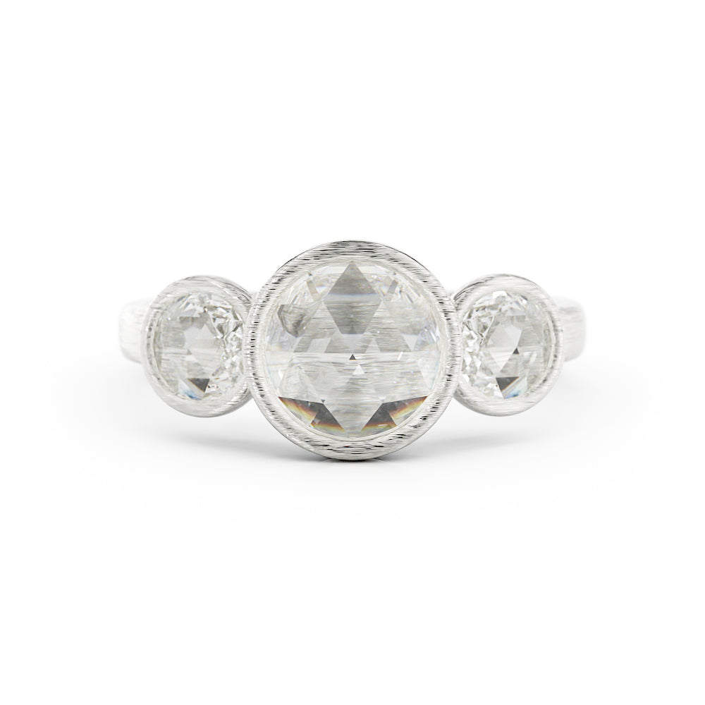 Rose Cut Diamond Three Stone Ring