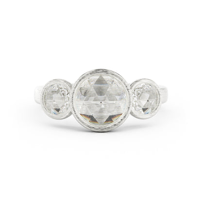Rose Cut Diamond Three Stone Ring