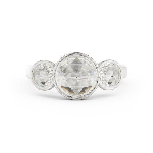 Rose Cut Diamond Three Stone Ring