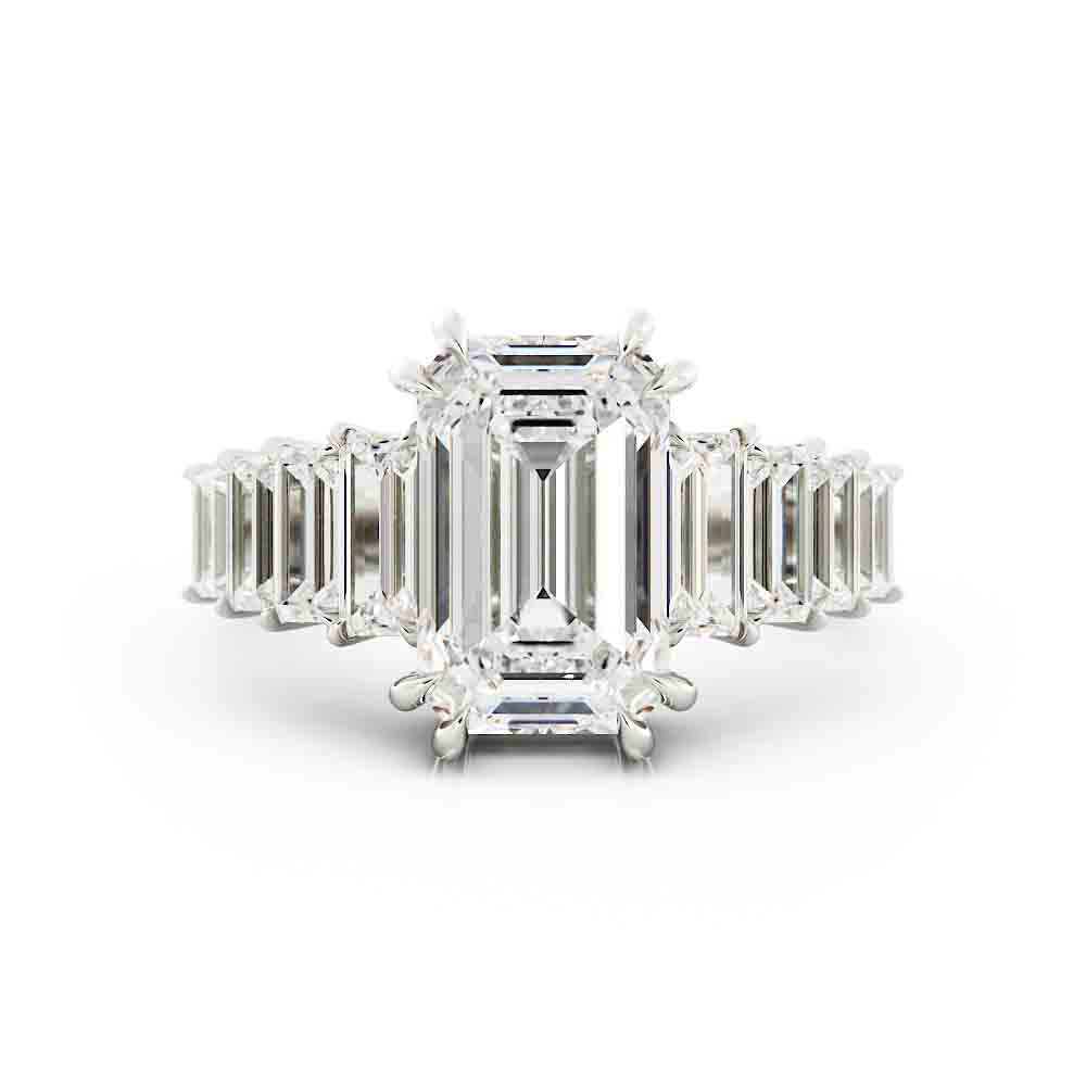 Emerald Cut Diamond Ring with Baguettes Sides