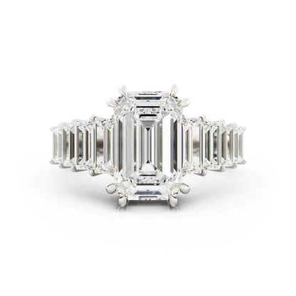 Emerald Cut Diamond Ring with Baguettes Sides