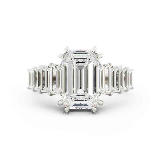 Emerald Cut Diamond Ring with Baguettes Sides