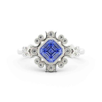 Blue-Green Sapphire and Diamond Ring