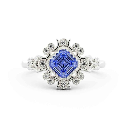 Blue-Green Sapphire and Diamond Ring