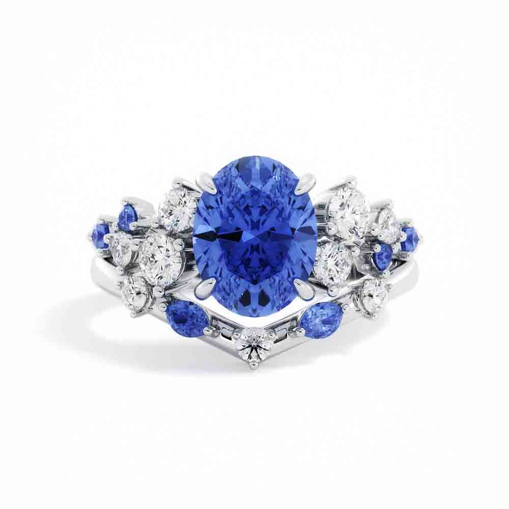 Oval and Round Diamond and Sapphire Set