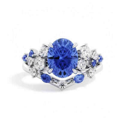 Oval and Round Diamond and Sapphire Set