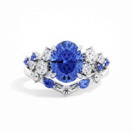 Oval and Round Diamond and Sapphire Set