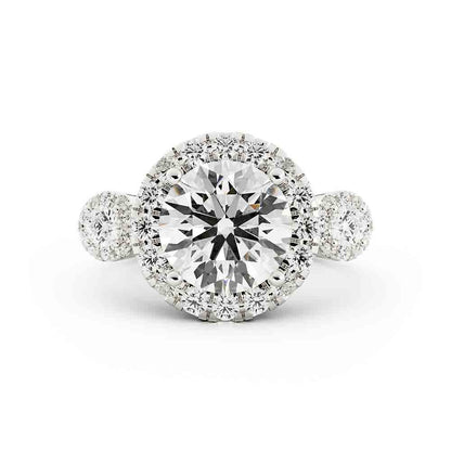Three Stone Halo Diamond Ring