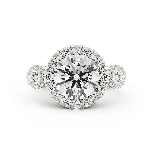 Three Stone Halo Diamond Ring