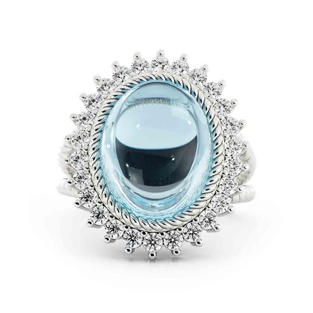 Oval Blue Topaz and Diamond Ring