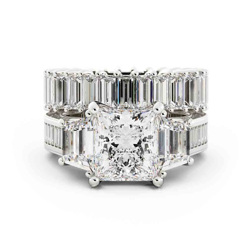 Large Princess and Trap Engagment Ring with Bag and Rd Side Diamond