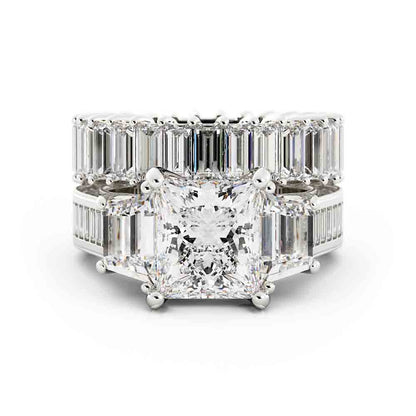 Large Princess and Trap Engagment Ring with Bag and Rd Side Diamond
