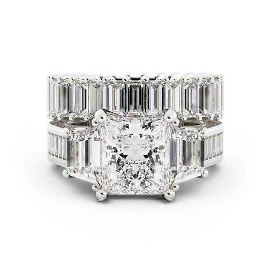 Large Princess and Trap Engagment Ring with Bag and Rd Side Diamond