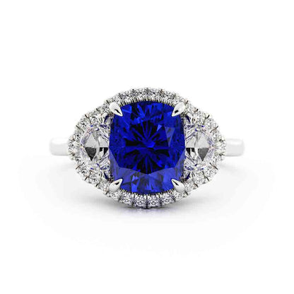 Cushion Blue Sapphire with Diamond Side Stones