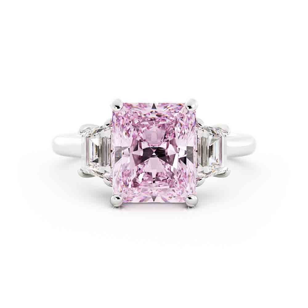 Radiant Cut Lab Grown Pink Stone with Trap Ring