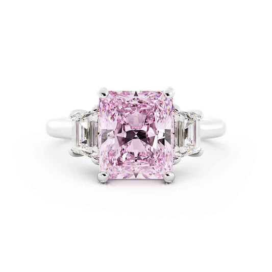 Radiant Cut Lab Grown Pink Stone with Trap Ring