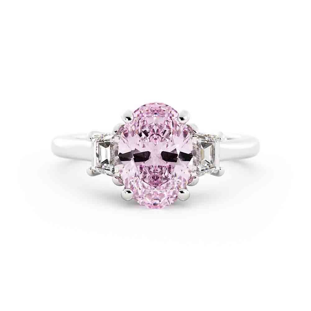 Oval Lab Grown Pink Center and Trap Side Diamond Ring
