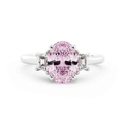 Oval Lab Grown Pink Center and Trap Side Diamond Ring