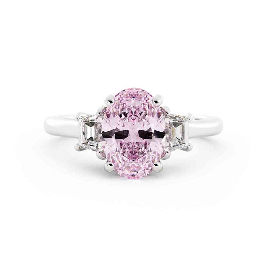 Oval Lab Grown Pink Center and Trap Side Diamond Ring