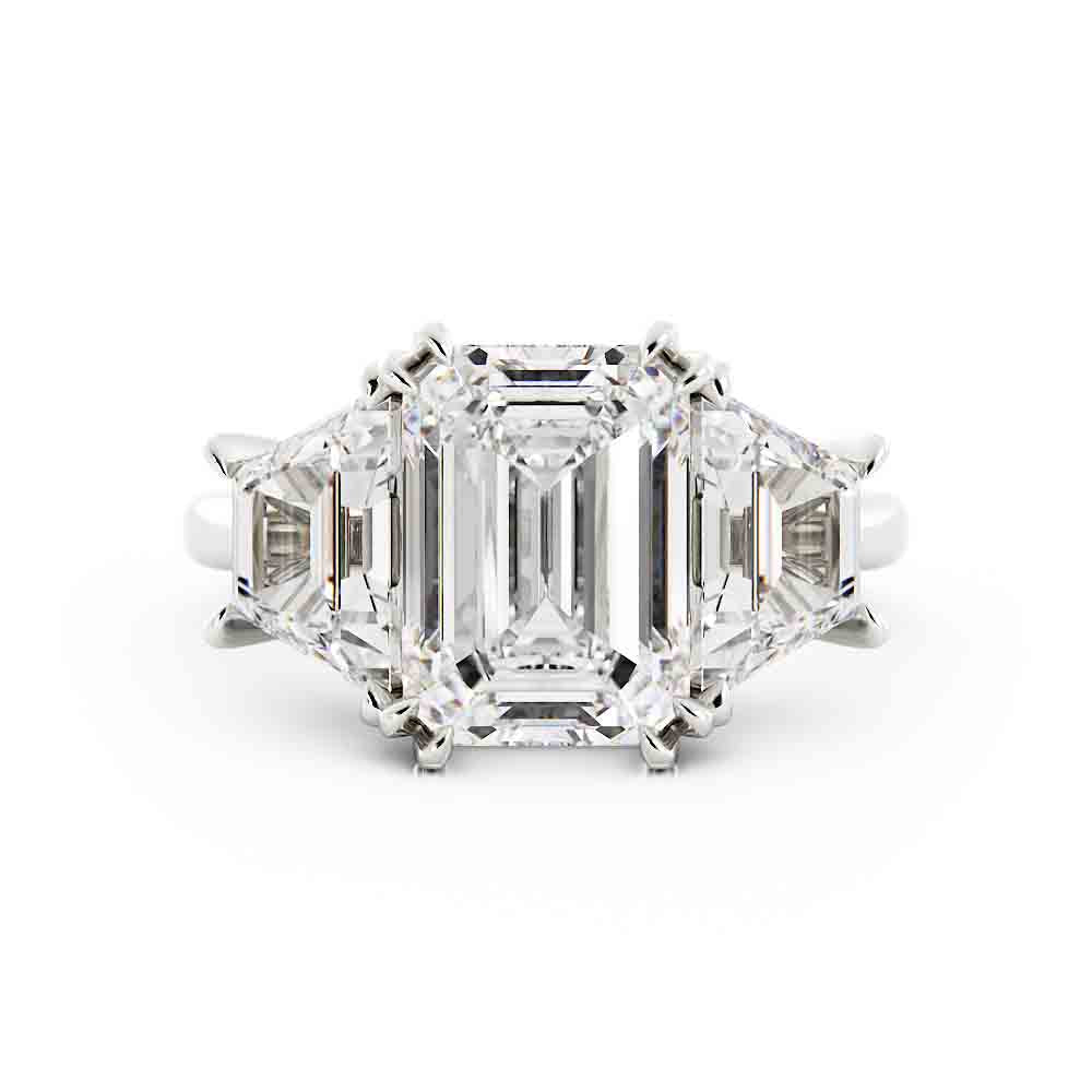 3 Stone Emerald Cut with Traps Diamond Ring