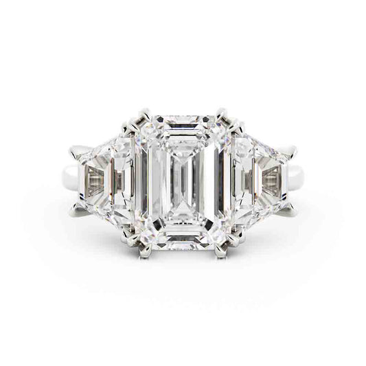 3 Stone Emerald Cut with Traps Diamond Ring