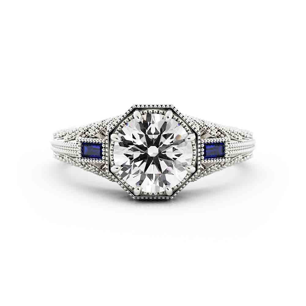 Vintage Round Laboratory-Grown Diamond and Sapphire Ring