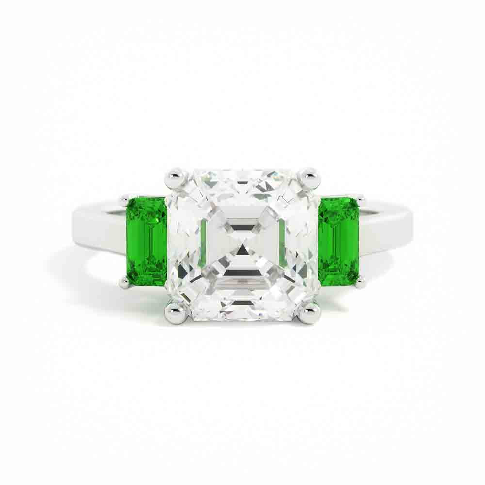 Green Emerald Side Stones With A Square E/C Dia Center