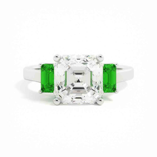 Green Emerald Side Stones With A Square E/C Dia Center