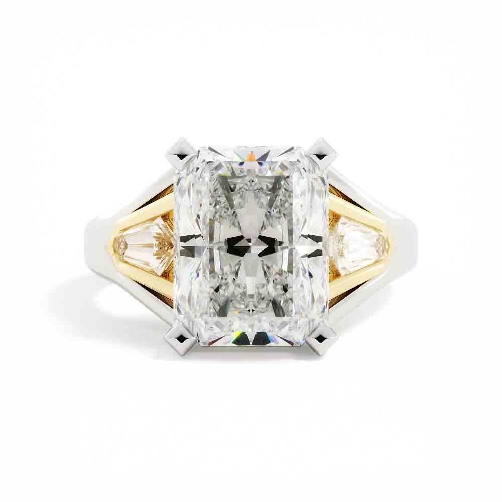 2-tone Radiant Cut Diamond With Bullet Side Diamond Ring