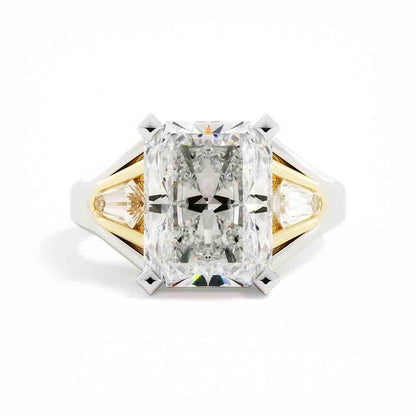 2-tone Radiant Cut Diamond With Bullet Side Diamond Ring