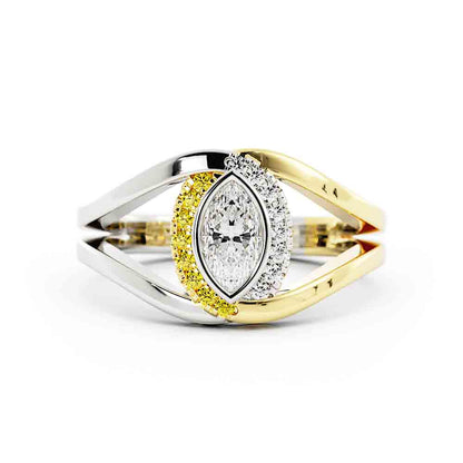 Marquise Cut Diamond Surrounded By Yellow And White Diamonds
