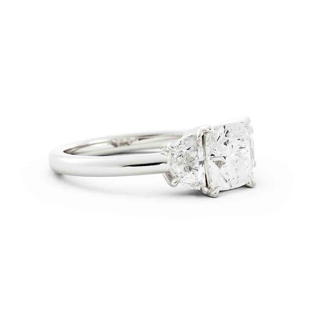 Cushion Center With Half Moon Side Diamond Ring