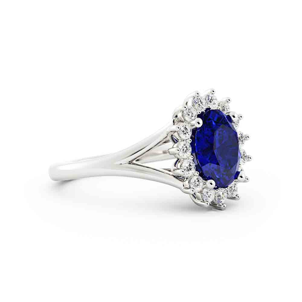 Oval Sapphire With White Diamond Halo Split Ring