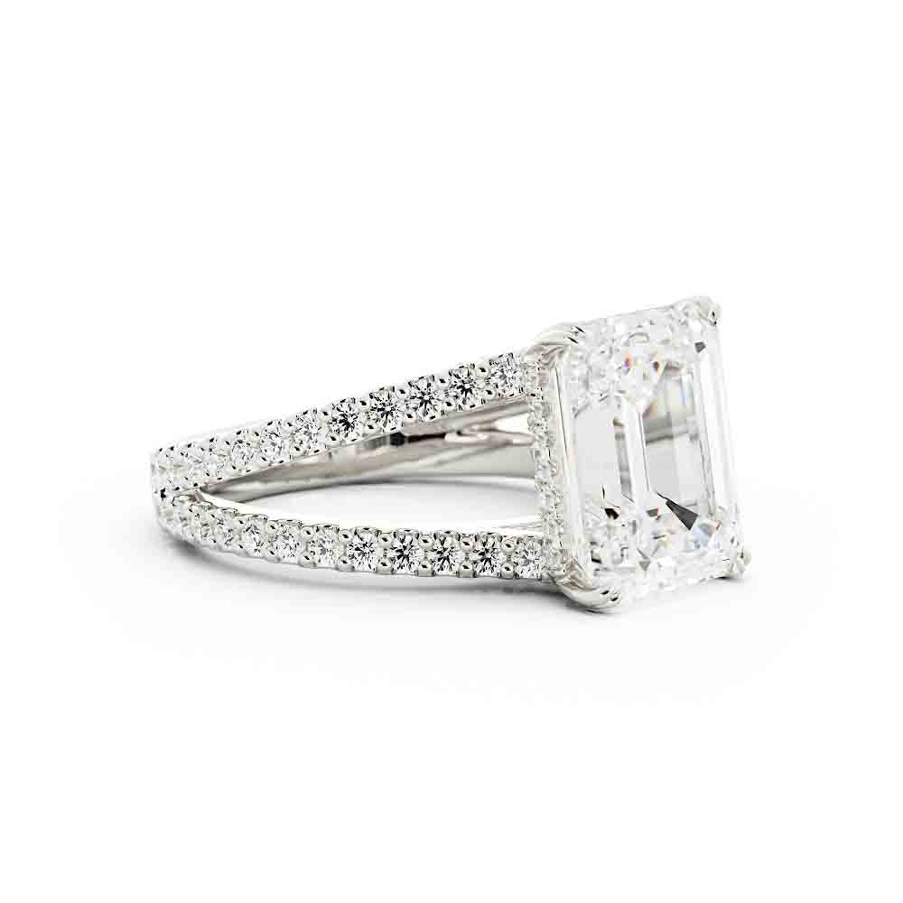 Split Shank Round Diamond Ring With Emerald Cut Center