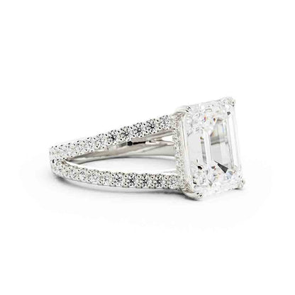 Split Shank Round Diamond Ring With Emerald Cut Center