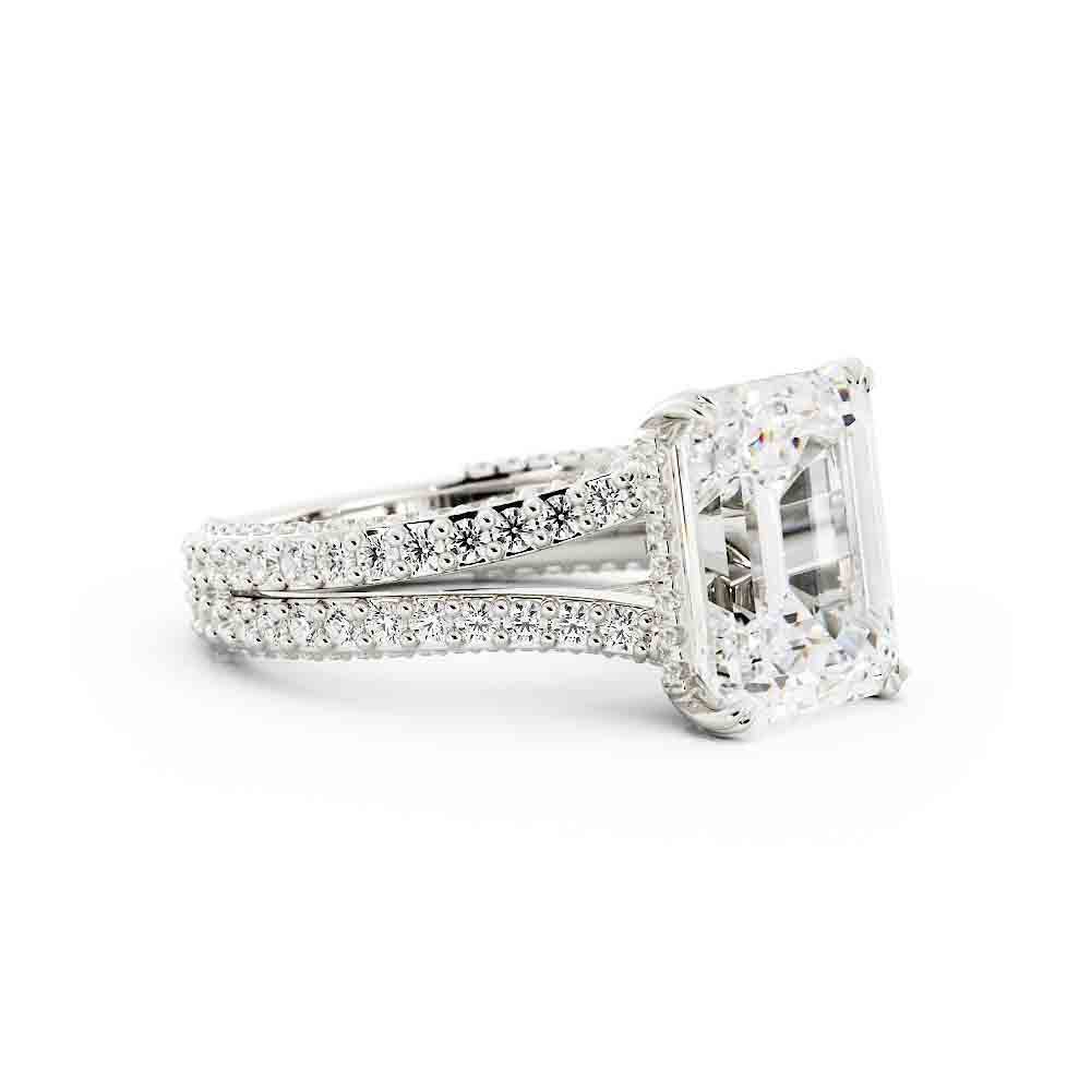 Split Shank Round Diamond Ring With Emerald Cut Center