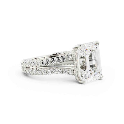 Split Shank Round Diamond Ring With Emerald Cut Center