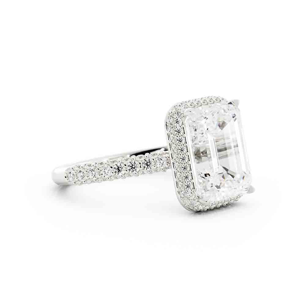 3 Sided Pave Diamond Ring with Halo