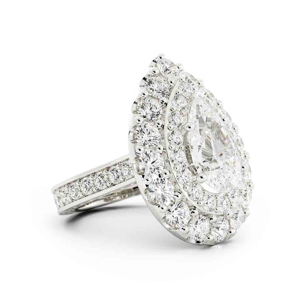 Double Halo Pear Shaped Diamond Ring