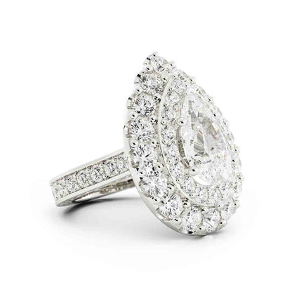 Double Halo Pear Shaped Diamond Ring