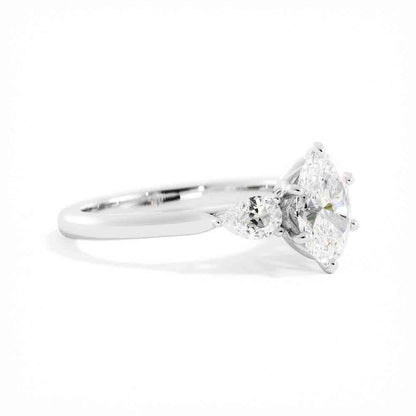 Three Stone Oval and Pear Shaped Diamond Ring