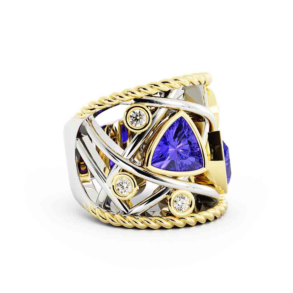 Tanzanite and Diamond Wide Band Ring