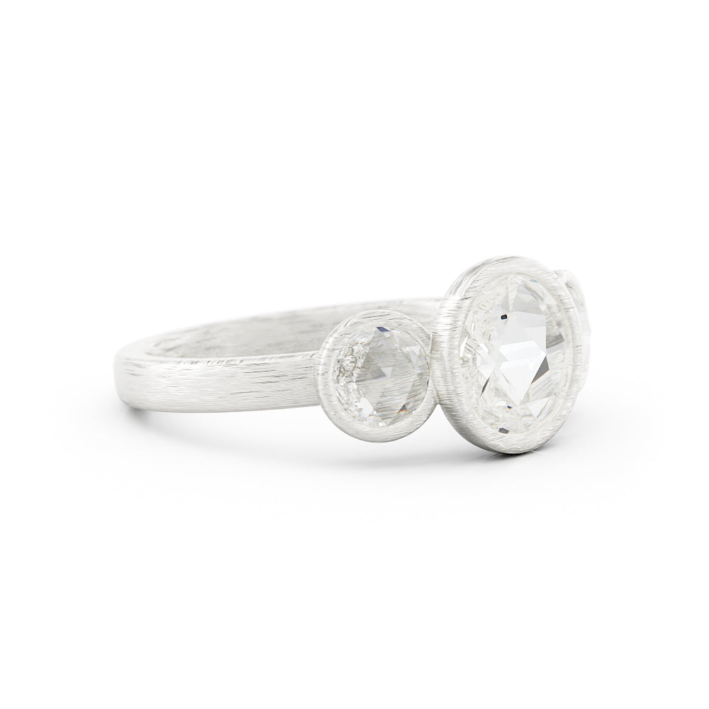 Rose Cut Diamond Three Stone Ring
