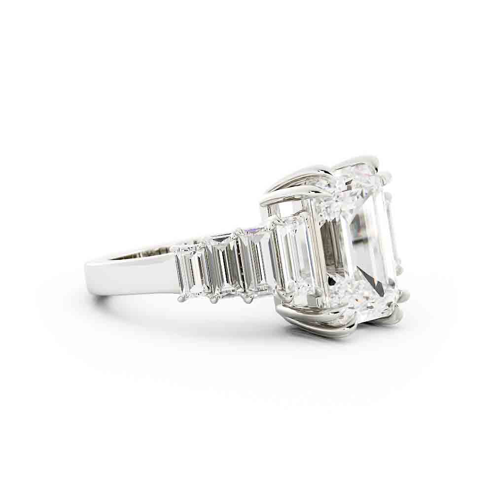 Emerald Cut Diamond Ring with Baguettes Sides