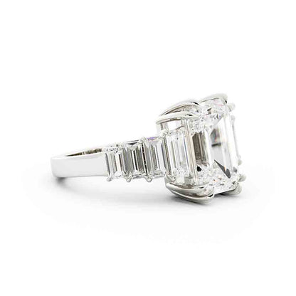 Emerald Cut Diamond Ring with Baguettes Sides