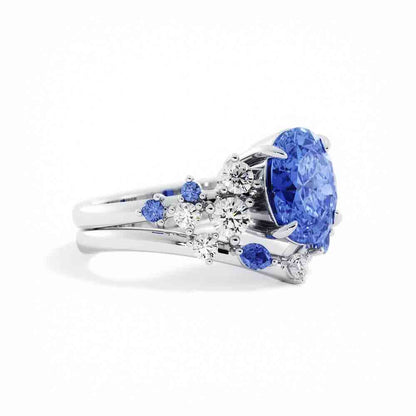 Oval and Round Diamond and Sapphire Set