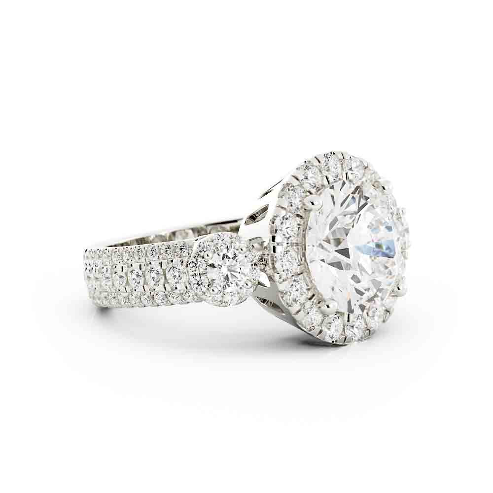 Three Stone Halo Diamond Ring
