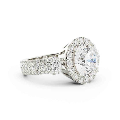Three Stone Halo Diamond Ring