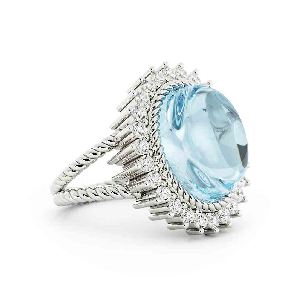 Oval Blue Topaz and Diamond Ring