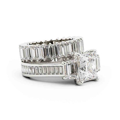 Large Princess and Trap Engagment Ring with Bag and Rd Side Diamond